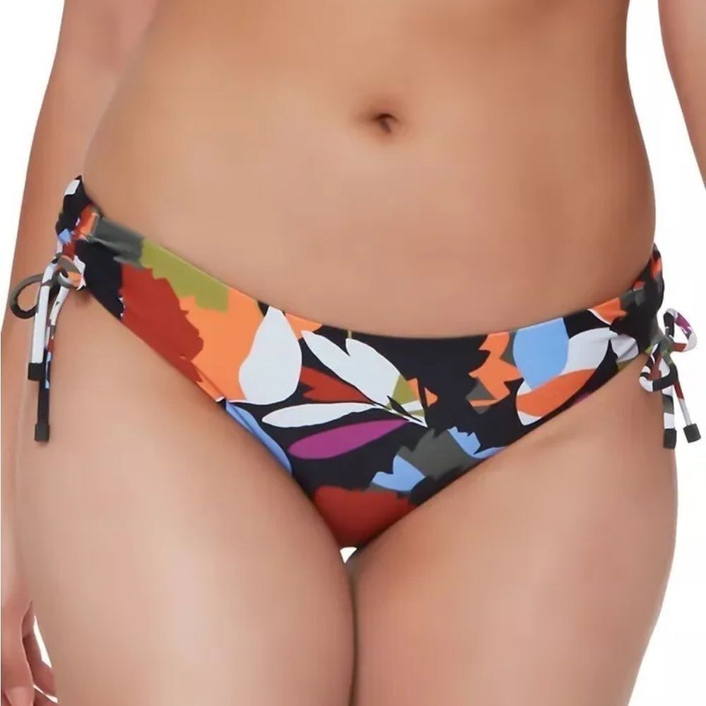 Bar Ill OLIVE MULTI Printed Side-Shirred Hipster Bikini Swim Bottom Size Medium